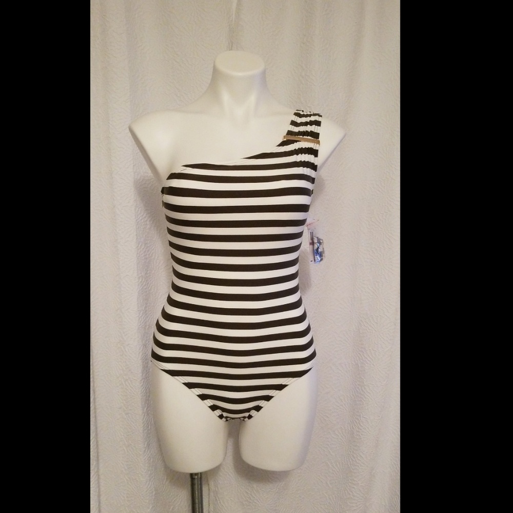 NWT Michael Kors Striped One Shoulder Swimsuit